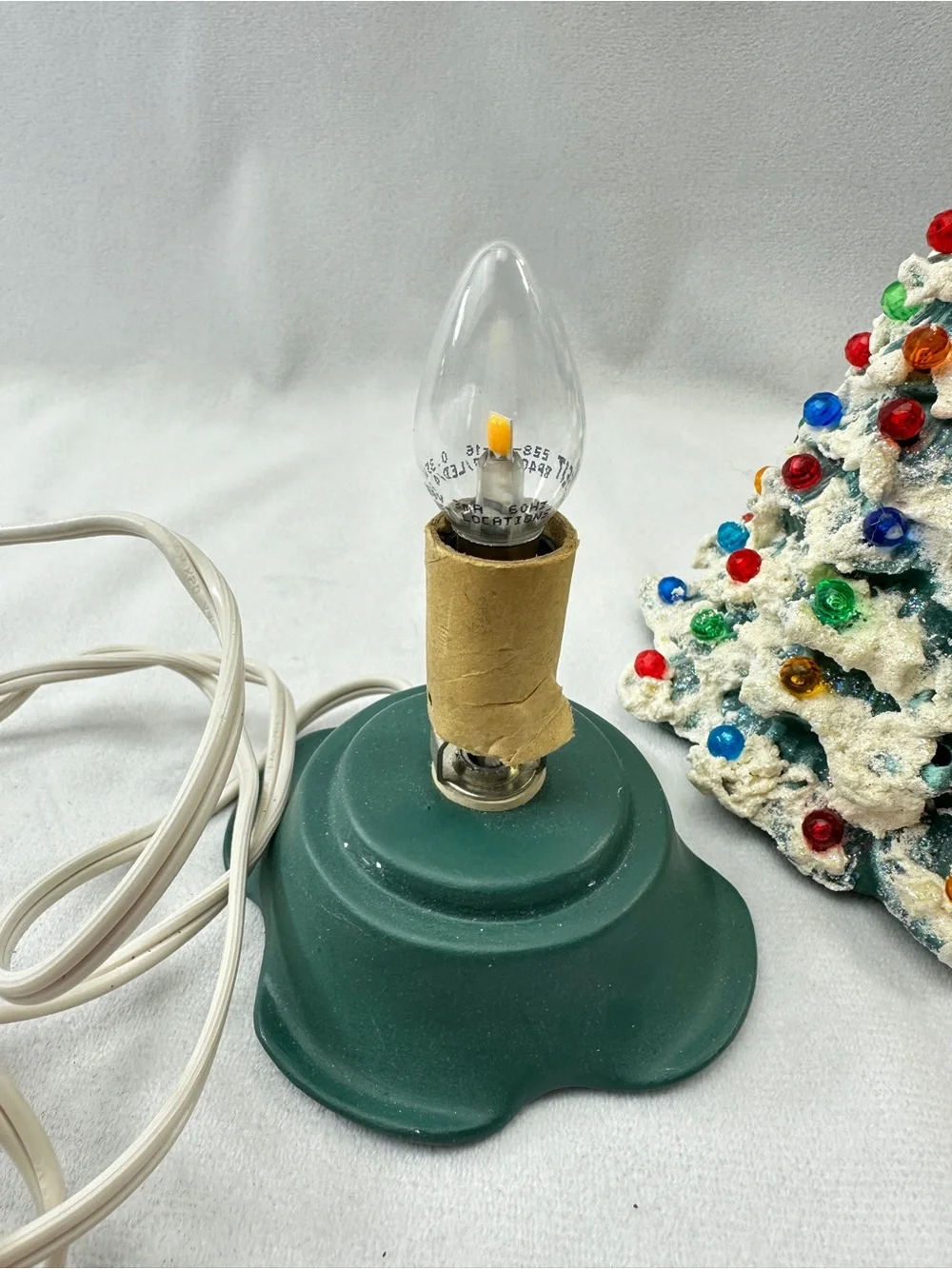 Vintage Christmas Tree Ceramic 1980s Illuminated Bulbs Decoration Green